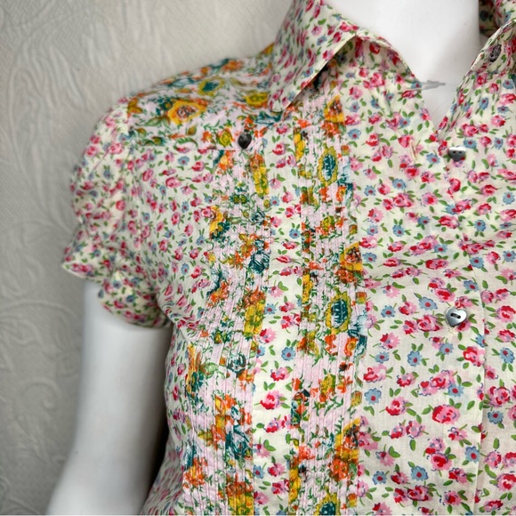 Custo Barcelona VTG Cotton Button Down Floral Short Sleeve Blouse - Picture 9 of 15